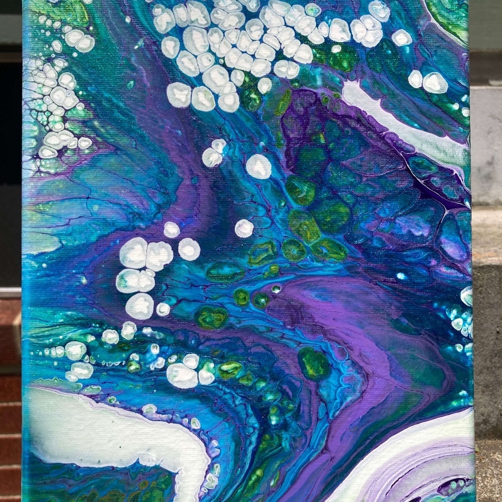 Algae Bloom I 8"x10" Painting by Color Fluent Art (White/Blue/Purple/Green)